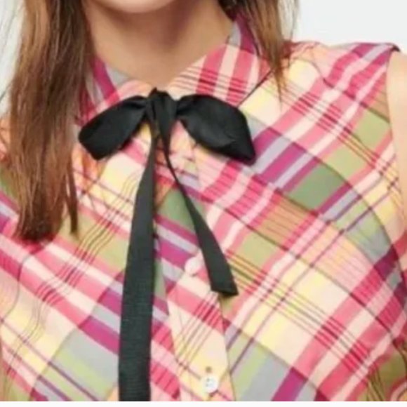 J Crew Plaid Ruffle Neck Tie Shirt Dress - Picture 8 of 8